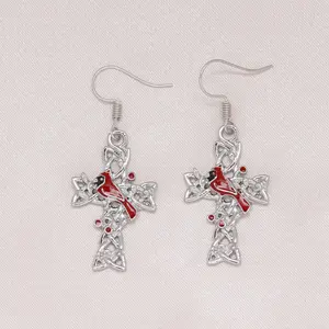 Cardinal Bird cutout cross fashion earrings for family and friends birthday Christmas gifts