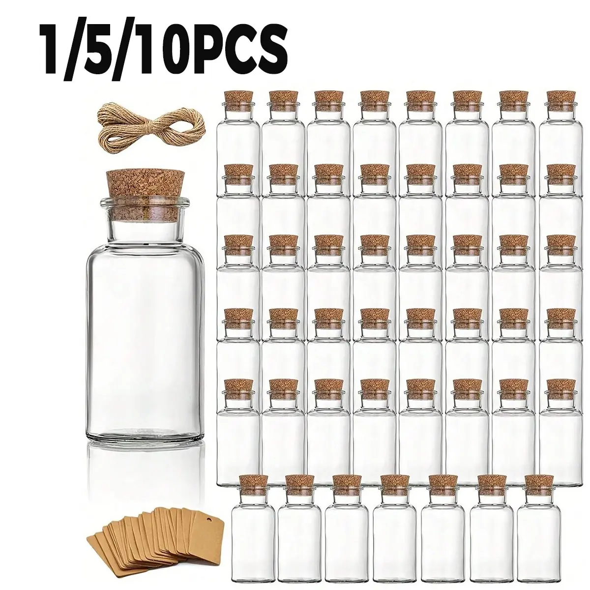 Transparent Glass Storage Bottles Set, DIY Craft Kit with Stoppers Labels Strings Funnel, Perfect for Decorative Wedding Favors Christmas Halloween Decorations