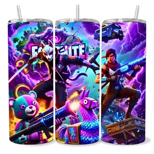 Fortnite 20 oz Tumbler - BPA Free, Stainless Steel, Leak Proof, Clear Lid, Includes Straw