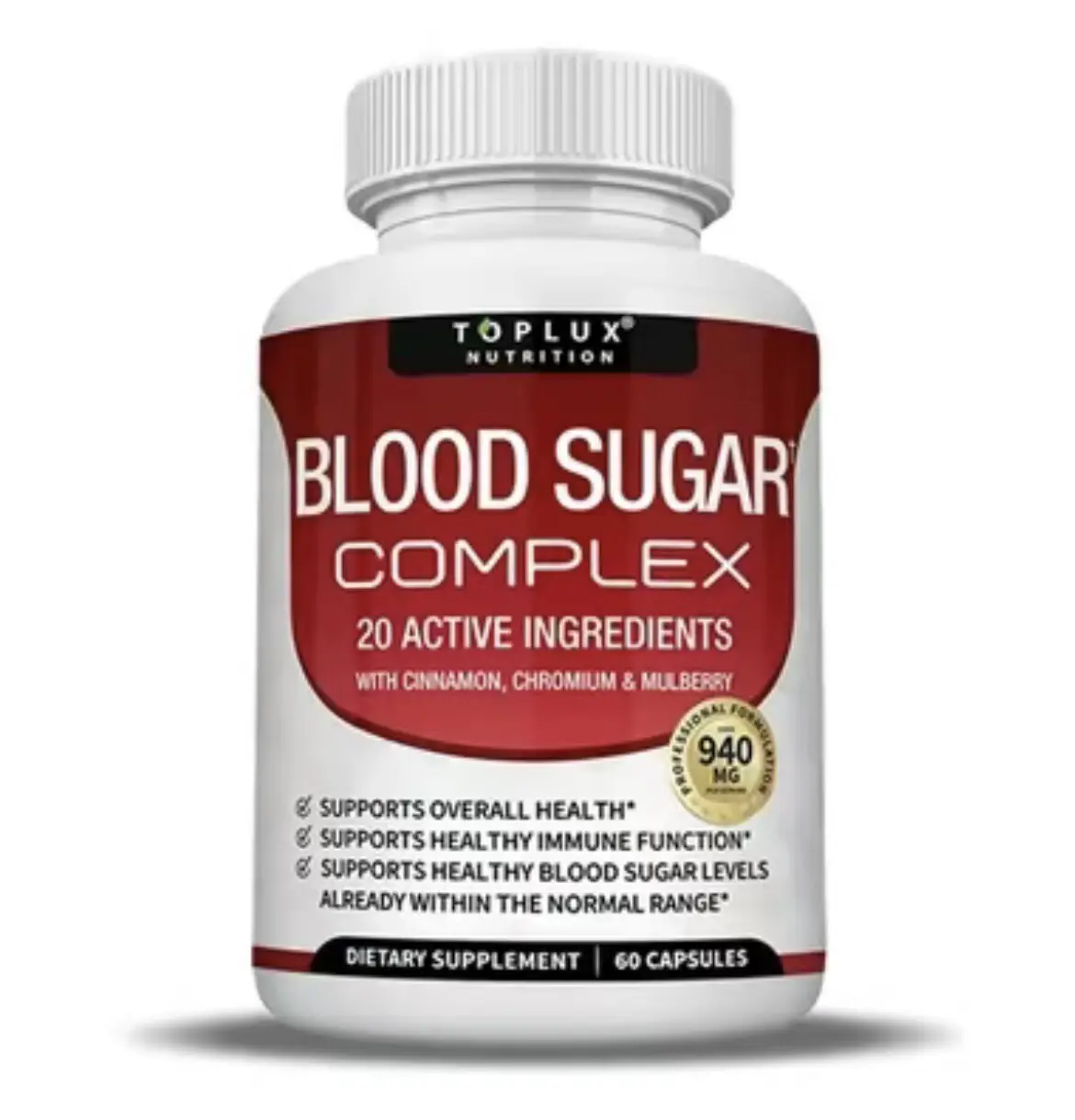 Blood Sugar Complex Supplement - Natural 20 Herbs and Vitamins with Cinnamon Non-GMO Vegan, for Men Women, 60 Capsules