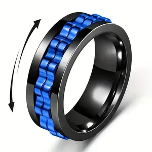 Men's Anti-Stress Stainless Steel Kinetic Ring - Spiral Shaped, Anti-Rust, Gear Chain Rotating, Anxiety Relief Fidget Punk Jewelry, Kinetic Rings, Spiral Shaped Rings