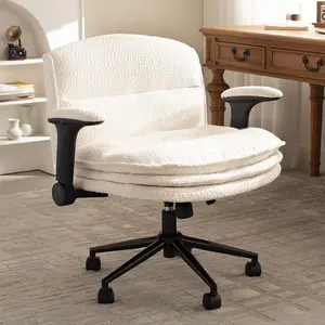 [Spring Glow Up] Extra Large Criss Cross Chair,  Oversized Chair with Adjustable Flip-up Arms and Wheels, Comfort Ergonomic Office Desk Armchair with 3 Layer Cushions, Wide Seat Vanity Chair for Home Office, Living Room, Bedroom