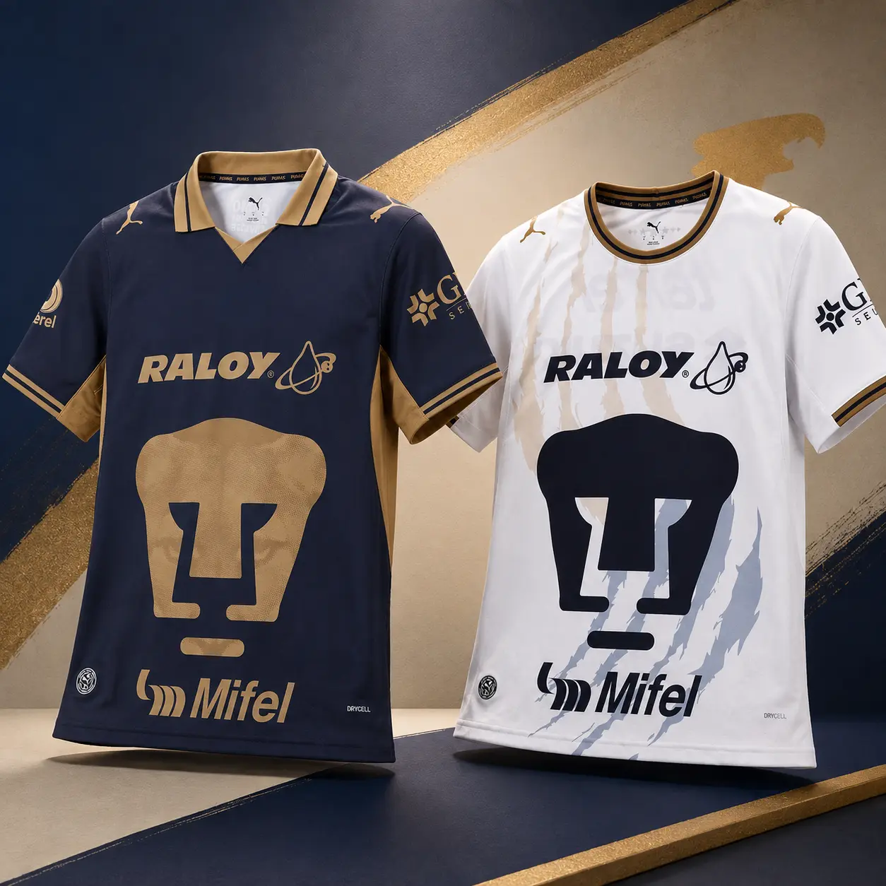Pumas UNAM 2026/27 Home & Away Soccer Jersey, Sizes XS-5XL, Navy Gold or White Short Sleeve Football Shirts with Oversized Club Logo, Lightweight Breathable Quick-Dry Liga MX Fan Tops for Men and Women, Games, Training, Outdoor Sports and Casual Wear