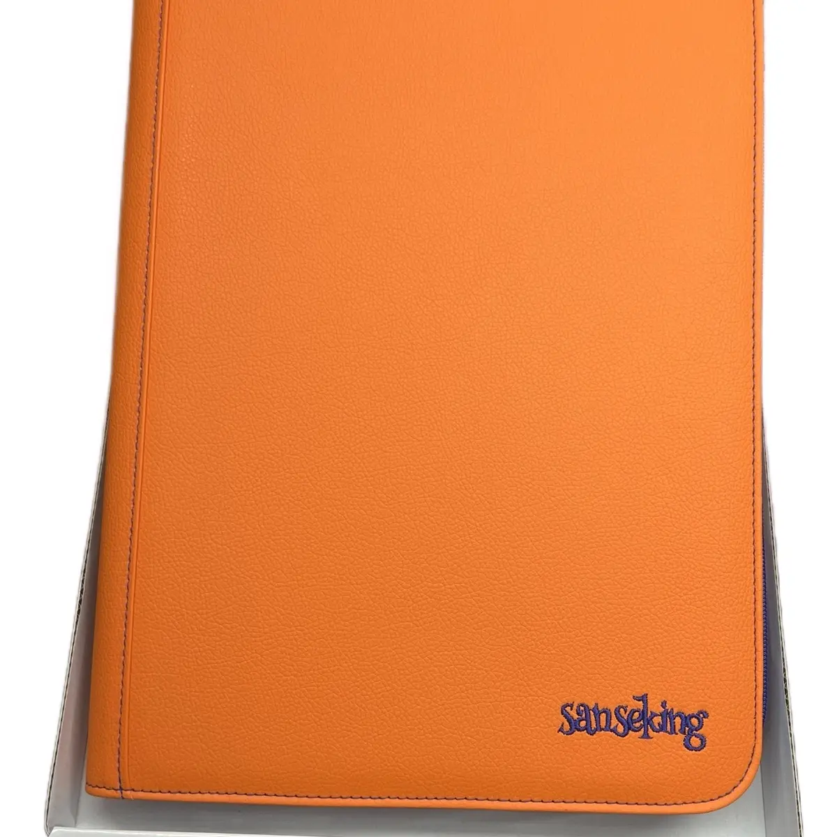 Sanseking 9 Pocket Leather Zipper Trading Card Binder (ORANGE ON BLUE)