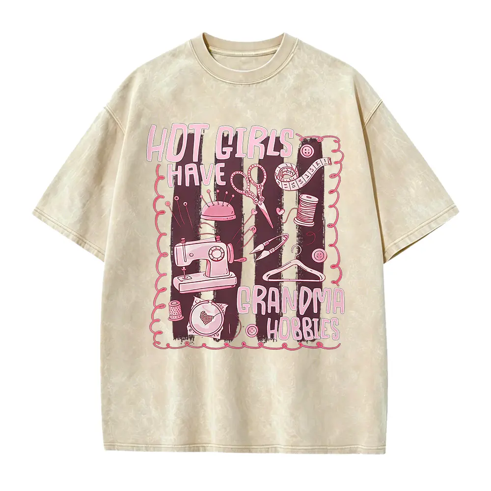Funny Sewing Lover Graphic Tee, "Hot Girls Have Grandma Hobbies" Shirt, Crafting Enthusiast Top