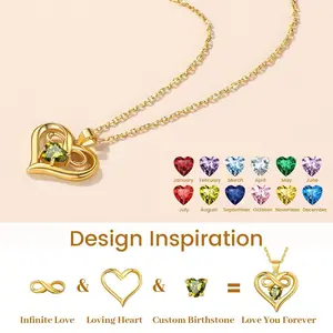 FindChic Personalized Heart Birhtstone Necklace InfinitySparkling 12 Month Gemstones Birthstone Jewelry Unisex For Women Men