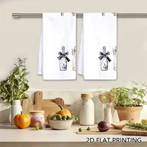 2Pcs Champagne Bottles with Bows Dishcloth, Festive Celebration Sparkle Pattern Cleaning Cloth, Elegant Gift Reusable Kitchen Towel