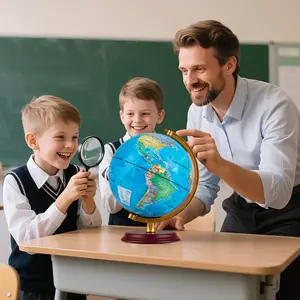 COSTWAY - 8 Inch Illuminated World Globe Night Light up Globe Lamp with Wooden Stand and HD Map-Blue