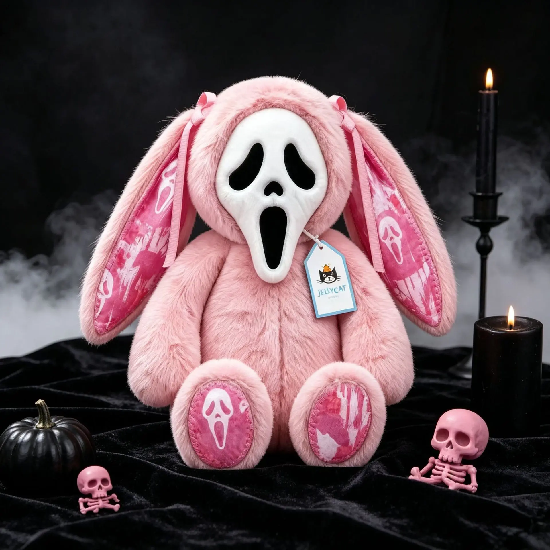 Halloween Ghostface Bear Plush, Classic Scream Horror Movie Character Stuffed Doll, Soft Fluffy Spooky Toy Home Ornament Gift, Huggable Bear