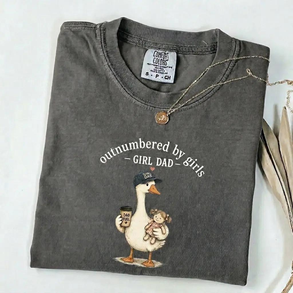 Comfort Colors Girl Dad Shirt, Outnumbered By Girls Tee, Funny Dad Duck Graphic Shirt, Father Daughter Shirt, Girl Dad Gift for Father’s Day, Cute Dad Life Tee, Duck Dad Coffee Shirt, Trendy Comfort Colors Graphic Tee for Men Cotton Trending