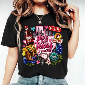 She's From Texas I Can Tell Pink Design Shirt, Girly Western Shirt, Game Day Tee, Texas Basketball Team Inspired Tee, Full Sizes, Full Colors