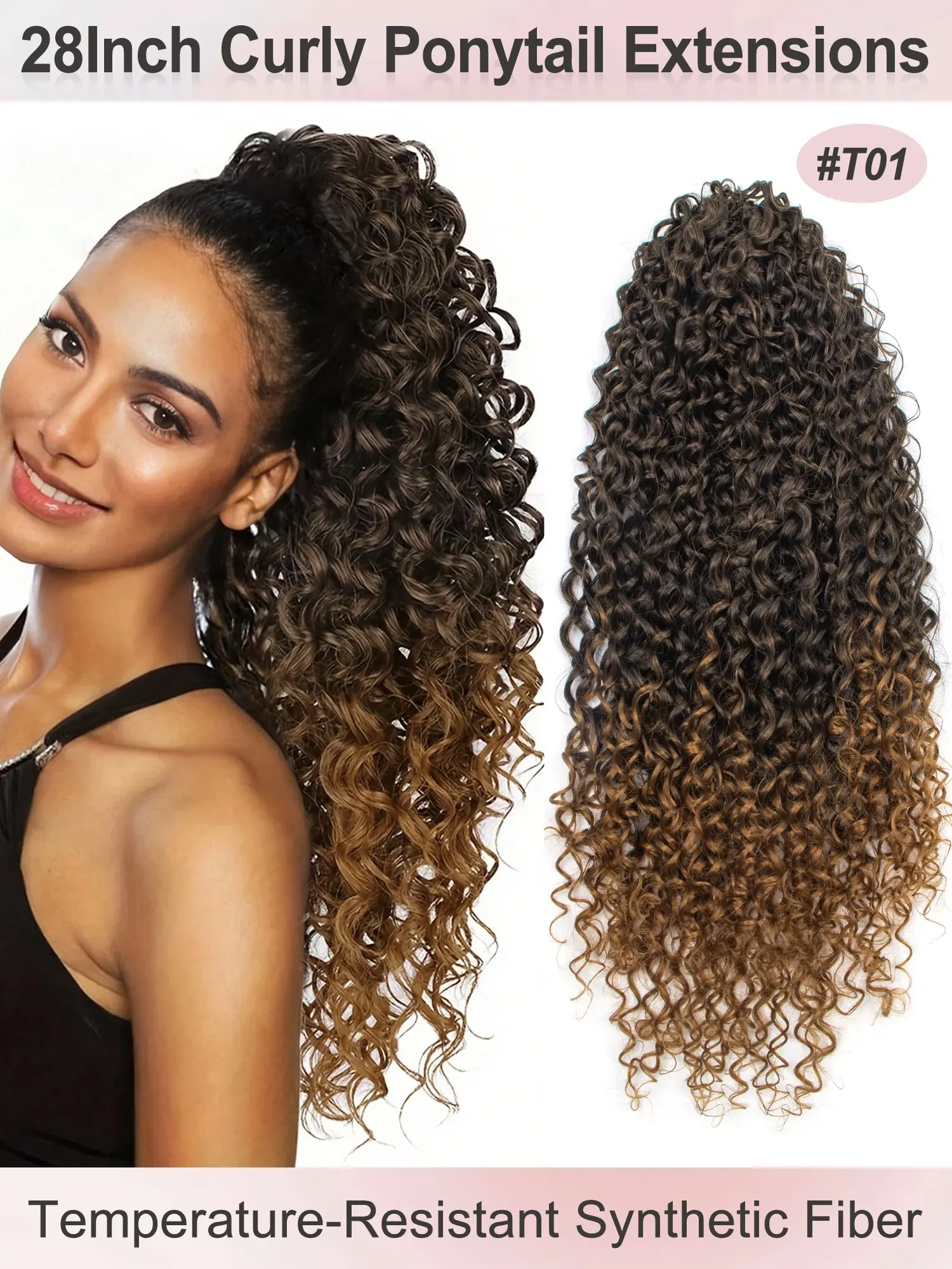 28inch 70cm Deep Brown Deep Wave High Ponytail Wig – Synthetic Ponytails, Heat-Resistant Synthetic Fiber, Creates a Natural Curly Hairstyle, Suitable for Women's Daily Use and Styling, Voluminous Curly Hair, Heat-Resistant Fiber, Hair Accessory