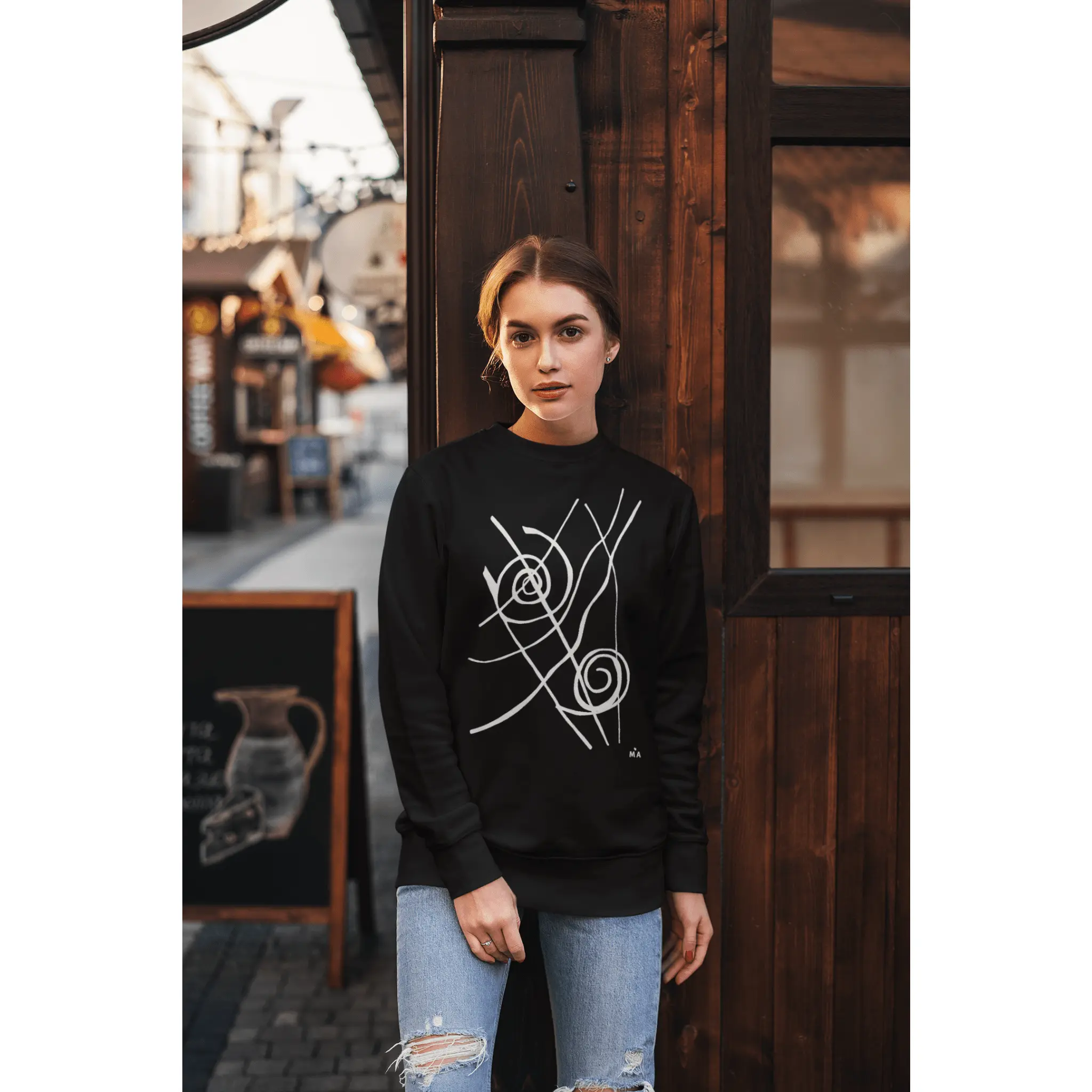 Abstract Sweatshirt Siv in Black Cotton Blend