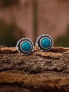 Vintage Hip Hop Imitated Turquoise Round Earrings, Fashion Jewelry for Men and Women, Trendy Unisex Accessory for Daily Wear
