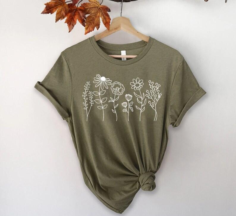 Bella Canvas Heart T-Shirt, Wild Flowers Shirt, Wildflower Tshirt, Floral Shirt, Botanical Shirt