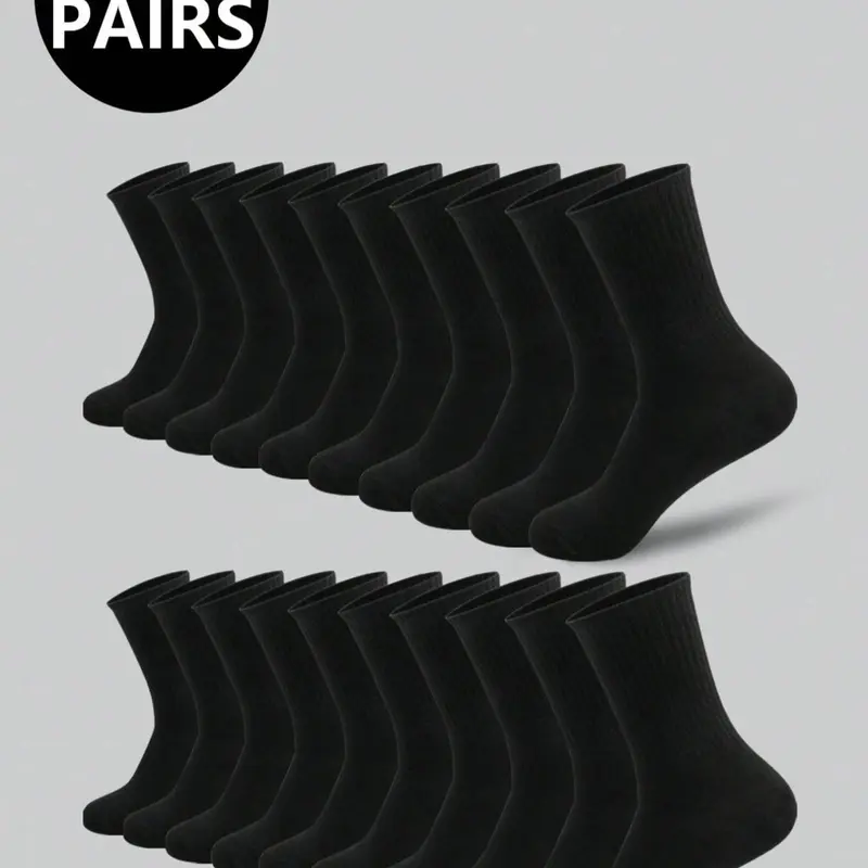Men's Mid-Calf Socks, Anti-Odor Sweat Absorbent Plain, Casual High-Top Socks, Sporty Socks for Fall Winter Business Outdoor Sports Running Fitness Basketball, Sports Athletic Socks