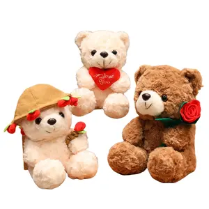 16cm and 25cm Rose Flower Cuddly Teddy Bear Plush Toy, Soft Curly and Bear Stuffed Animal, Soft Stuffed Animals, Perfect Valentine's Birthday Gift for Girlfriend