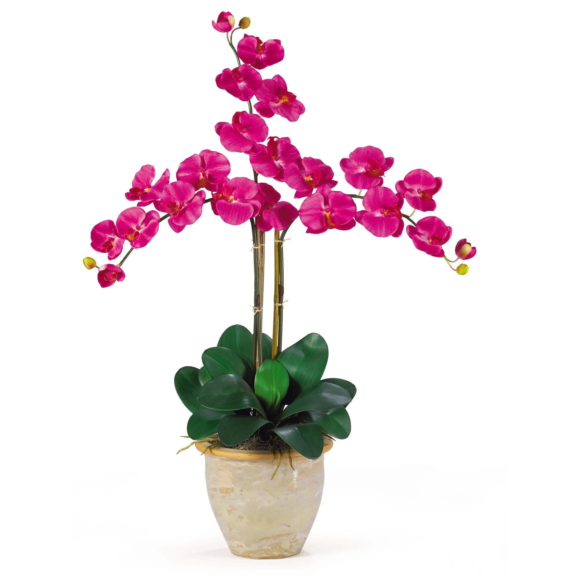 Triple-Stem Phalaenopsis Faux Silk Orchid Flower Arrangement with Ceramic Vase Base, Decor for Home Room Decor Supplies