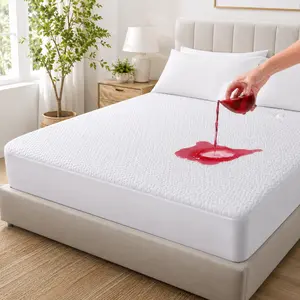 EMONIA Premium 100% Waterproof Mattress Protector Queen Size 3D Air Fabric Cooling Mattress Cover Bed Pad Smooth Ultra-Soft Breathable Noiseless Washable with 8''-21'' Deep Pocket (White, Queen)
