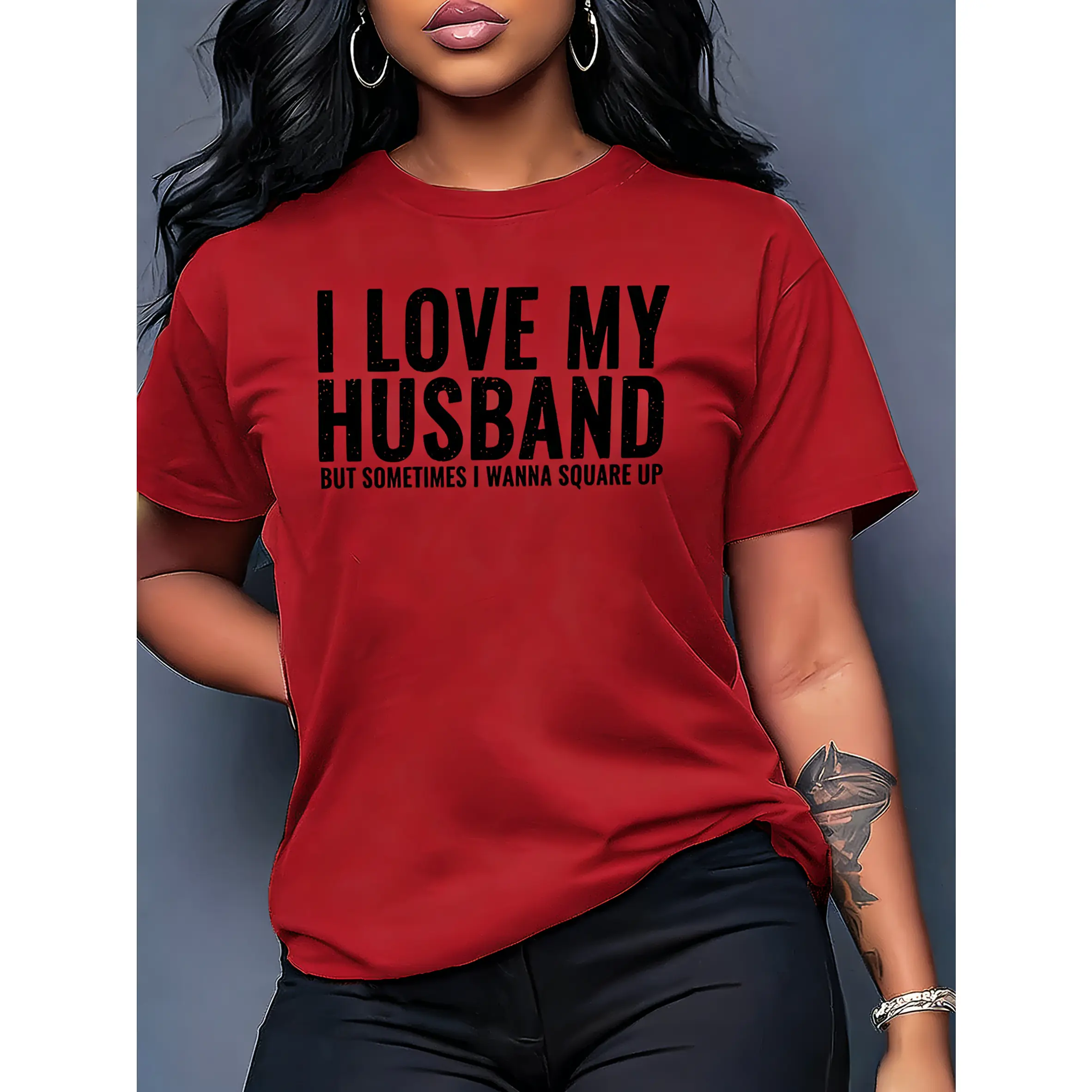 Women's 100% Pure Cotton Graphic T-Shirt - Smooth Fabric, Oversized Fit, Simple Black Capital Letter Print, Round Neck, Short Sleeve, Multi-Color, Comfortable Spring Summer Top, Ideal Holiday Gift