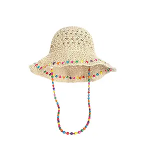 2026 Collection: Colorful "Elegant Breeze" Beaded Straw Hat — Foldable, Pastoral Style, Wide-Brimmed, Handcrafted Sun Hat for Women (Outdoor, Beach, Sun Protection)