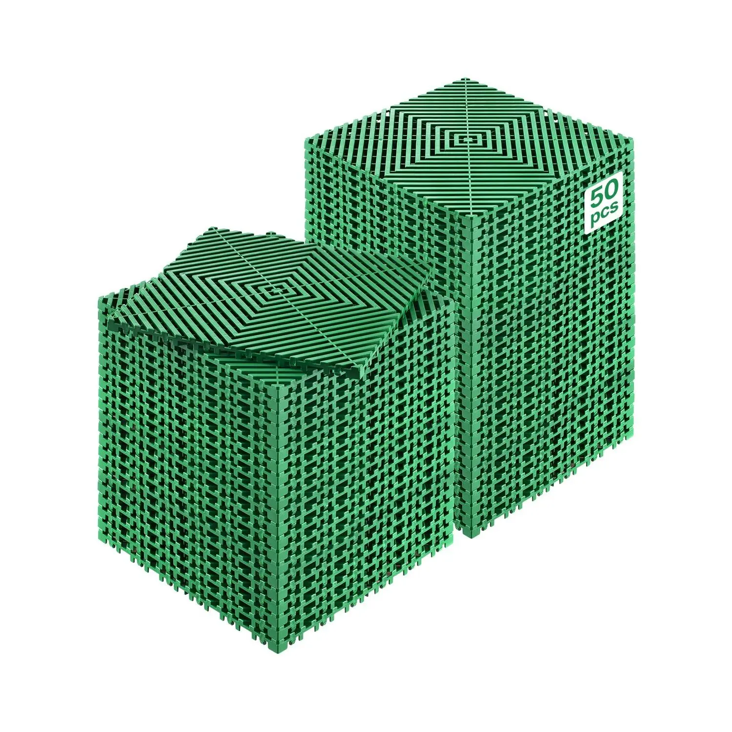 50PCS 12x12 Inch Green PP Interlocking Drainage Mats - 15mm Extra-Thick Non-Slip Modular Splicing Floor Tiles, Heavy-Duty Waterproof Cushions for Kitchen, Garage, Outdoor Wet Areas