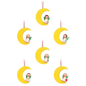 Set of Six Christian Ulbricht Angels on Moons Christmas Ornaments