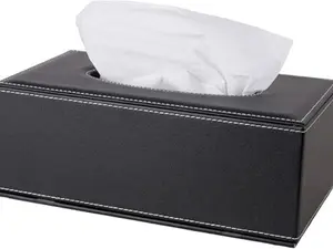 Luxury PU Leather Tissue Box Holder with Lid (Black) | Rectangular Magnetic Bottom Decorative Tissue Cover for Home, Office & Car