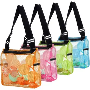 4 Pieces Mesh Beach Bag Colorful Sand Toy Seashell Collecting Bag Kids Quick Dry Net Tote for Seashell Collecting Sand Toy Swimming Accessories Gift for Boys and Girls