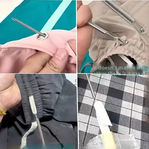 3pcs Bendable Rope Threading Tool, Sewing Tools, Household Spring Eye Piercing Clothes Elastic Auxiliary Rope Piercing Device, Stainless Steel Elastic Lace with Perforated Spring, Flexible Cord Thread Threading Machine