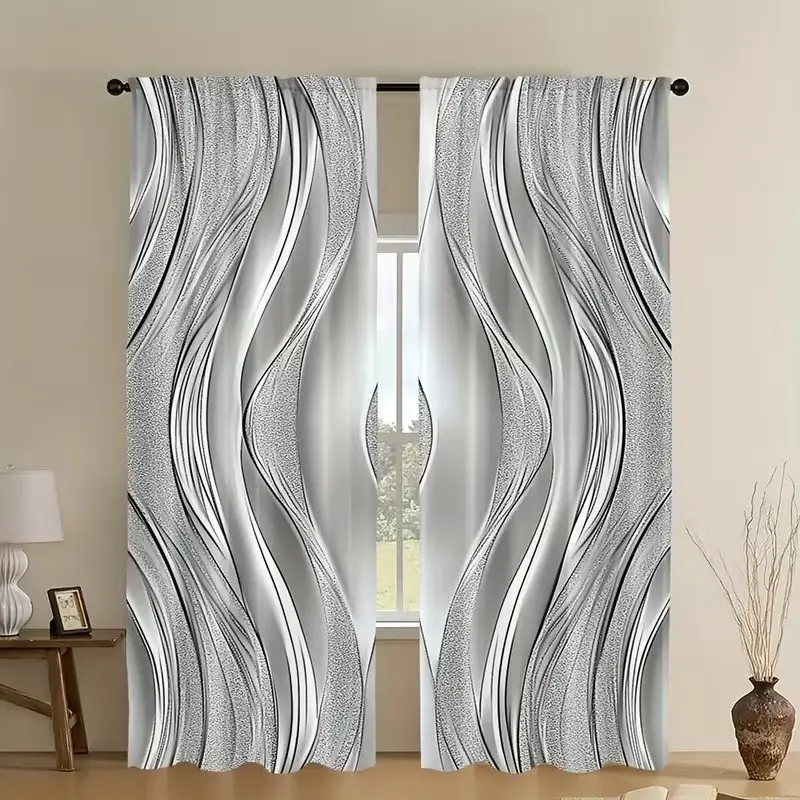 Elegant Four-Season Curtains, Modern Wave S-Shaped Pattern, Polyester Drapes, Window Curtain, Home Decorative Curtain, Perfect for Bedroom, Office, Kitchen, Living Room, Study Decor