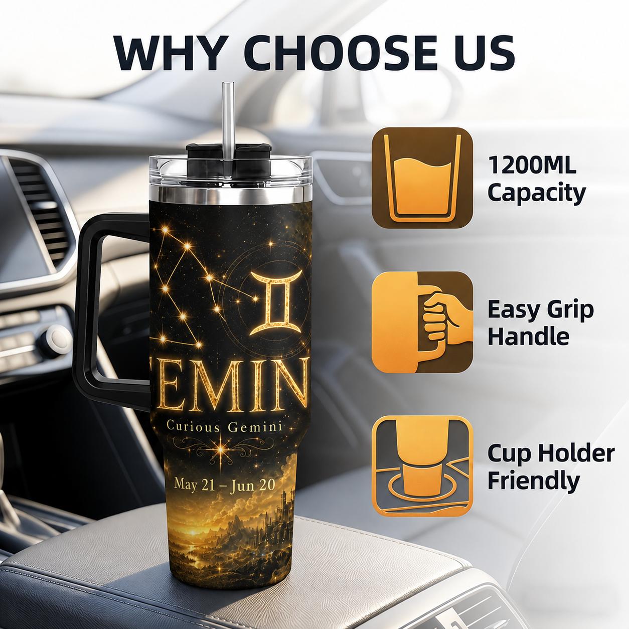 GuLuBoo 12 Constellations 40oz Stainless Steel Vacuum Flask - Leak Resistant Tumbler, Portable Drinkware Tumbler, Water Bottles for Adults, Modern Heat & Anti-Scalding Insulated, with Straw & Handle, Ideal for Gym & Office, Art Lover Gift