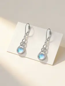 Women's Elegant Fashion 925 Silver Celtic Knot Moonstone Dangle Earrings, Hypoallergenic No Nickel Hooks, Daily Wear Gift Jewelry