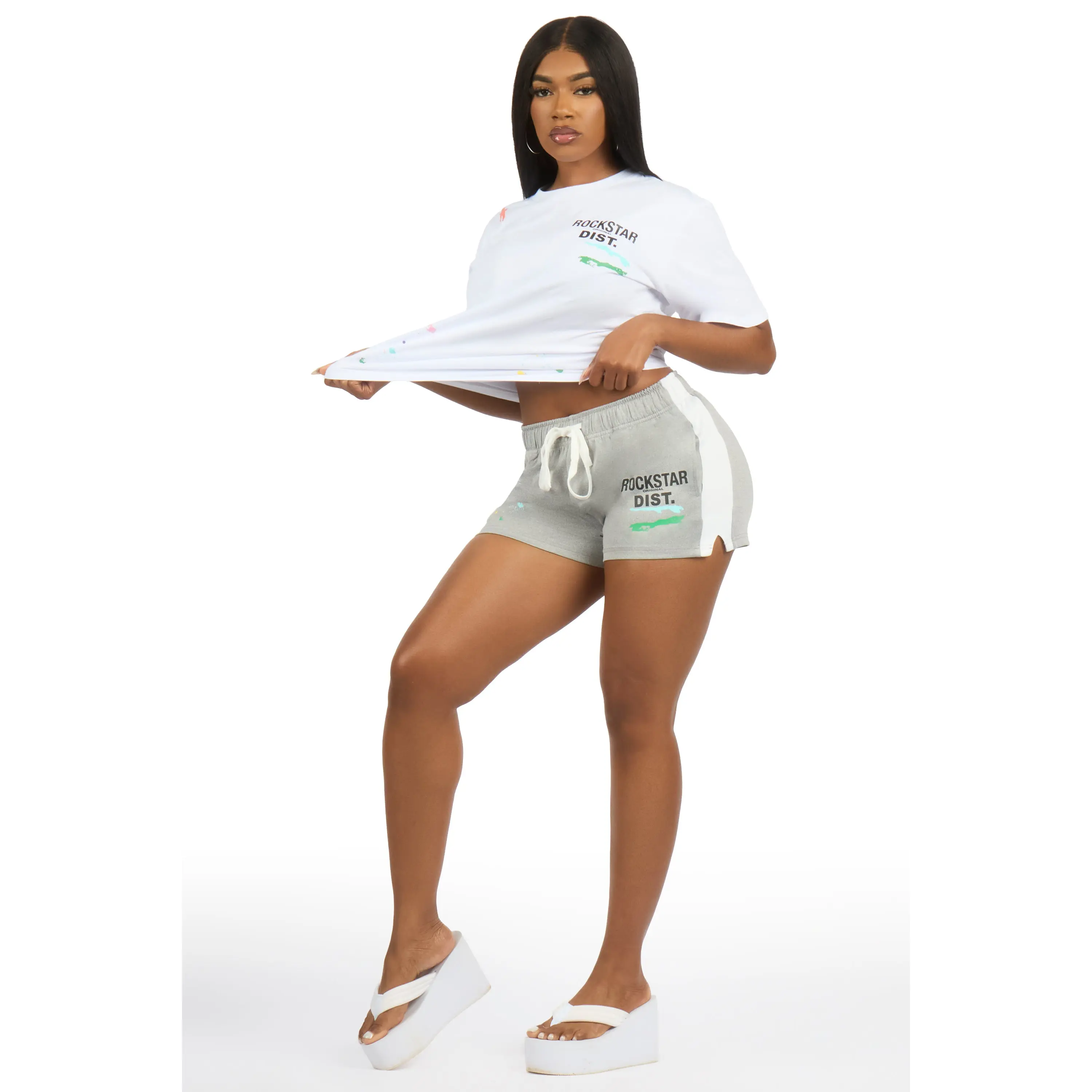 Shawntel White/Grey T-Shirt Short Set