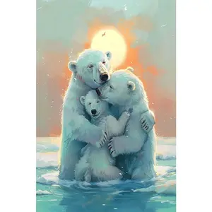 1PC 5D diamond painting 2D flat printing Polar Bear Family Hug Diamond Painting Kit DIY 5D Full Drill Rhinestone Embroidery Home Decor Wall Art Craft for Adults Kids Beginners with Tools