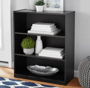 Mains 3-Shelf Bookcase with Adjustable Shelves, True Black Oak - Efficient Storage for Small Spaces