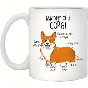 1pc Corgi Anatomy Ceramic Coffee Mug - Insulated, Reusable, Machine Washable - Funny Dog Lover Gift, Multipurpose Pet Mug for Corgi Mom, Ideal for Her/Him/Birthday