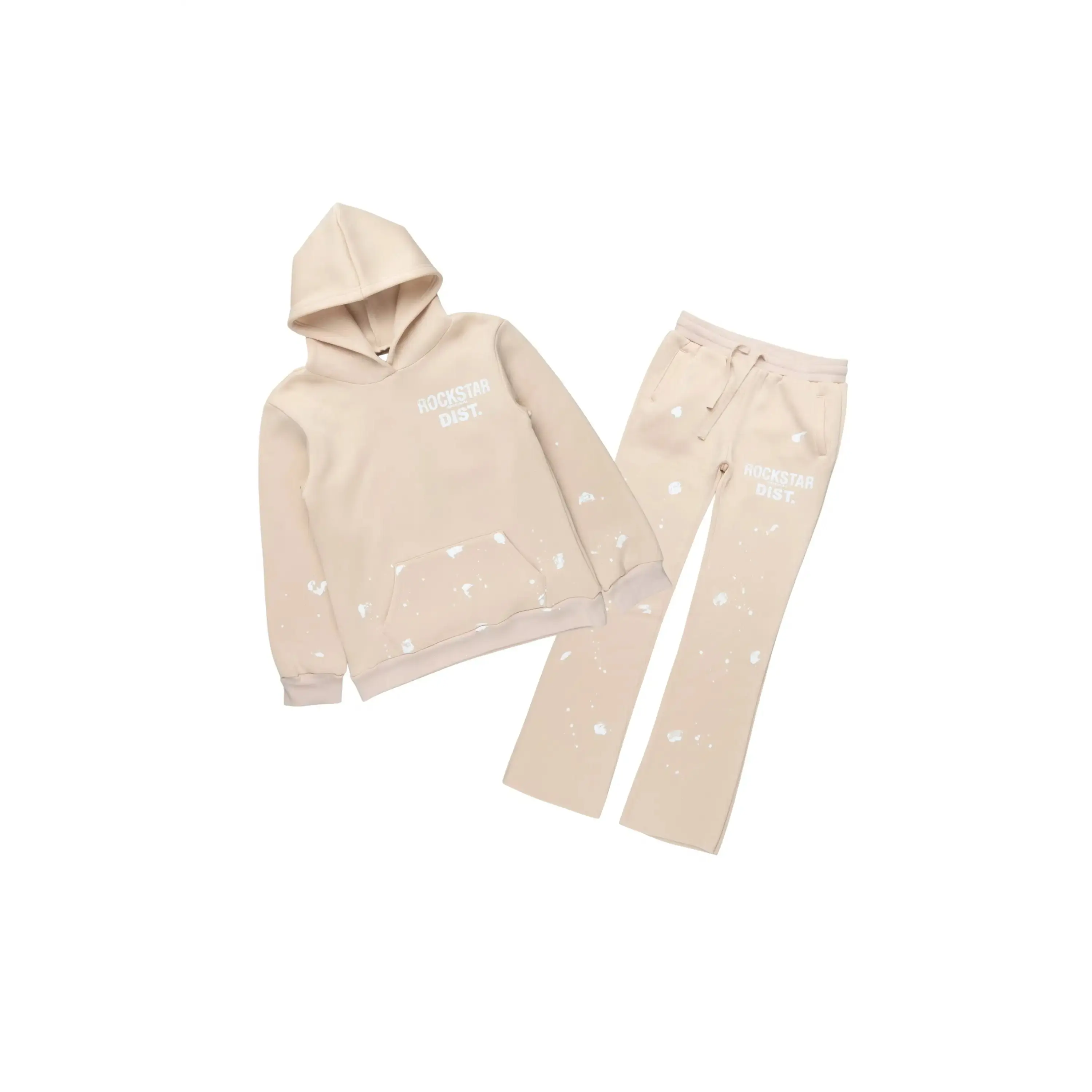 Girls Hadley Beige Hoodie Stacked Flare Track Set