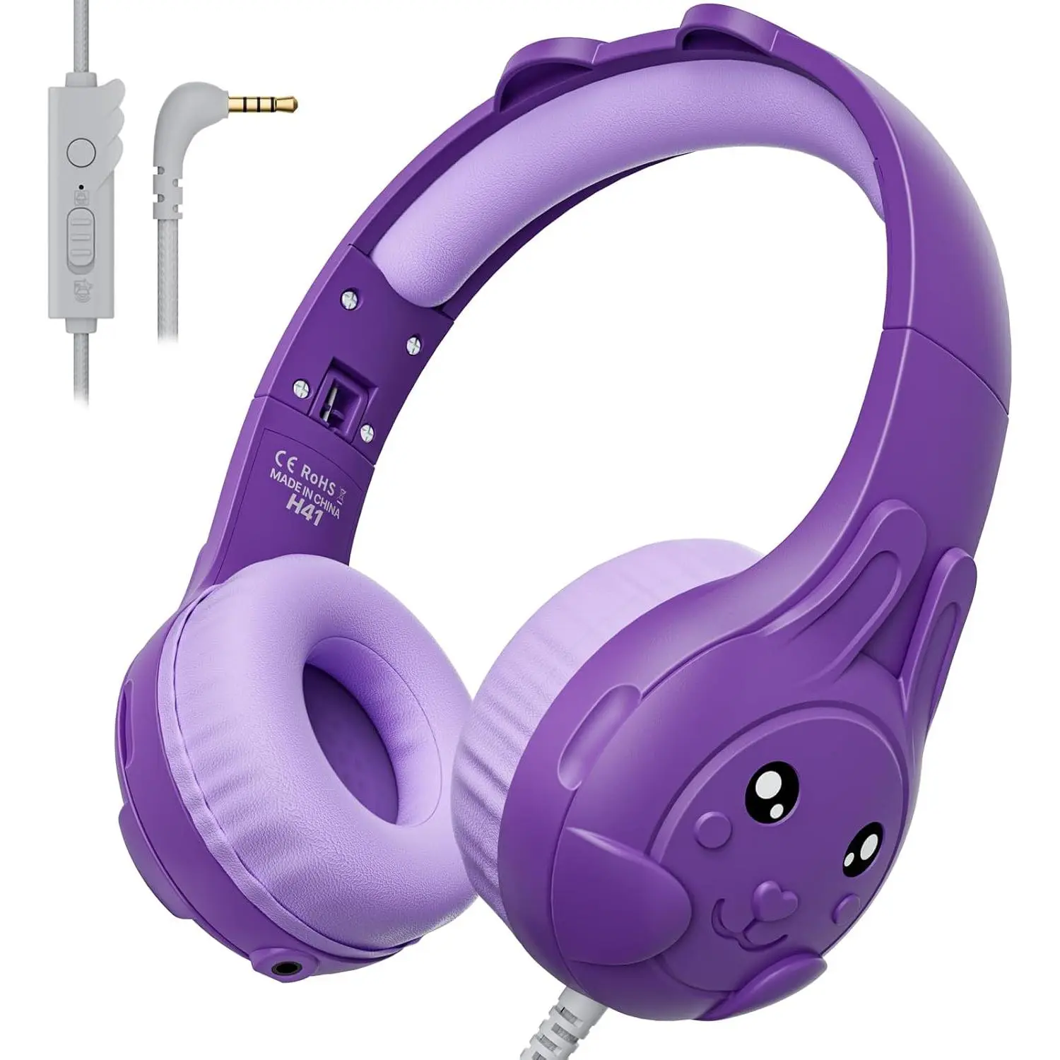 L-HPS024 Durable On-Ear Kids Toddler Headphones with Cable, Microphone, 80/90dB Volume Limiter, Audio Sharing Port, 3.5mm Plug, Adjustable Fit for Boys, School & Travel Electronic Device Use