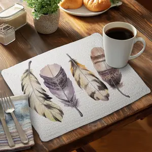 360 stand Purple Feather Braided Placemat Set with Feather Print, 14x18 in, Protective Tableware for Surfaces, Coasters for Drinks, Aesthetic Bird-Themed Decor - CBPM1418M31JUD, Stylish