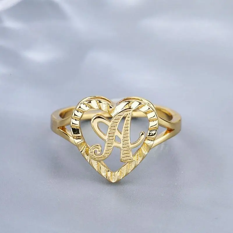 Women's Vintage Country Style Adjustable Gold Initial Ring - 26-Letter Option, Ideal for Couples, Wedding Gift or Party Accessory, Letters, Adjustable Nugget