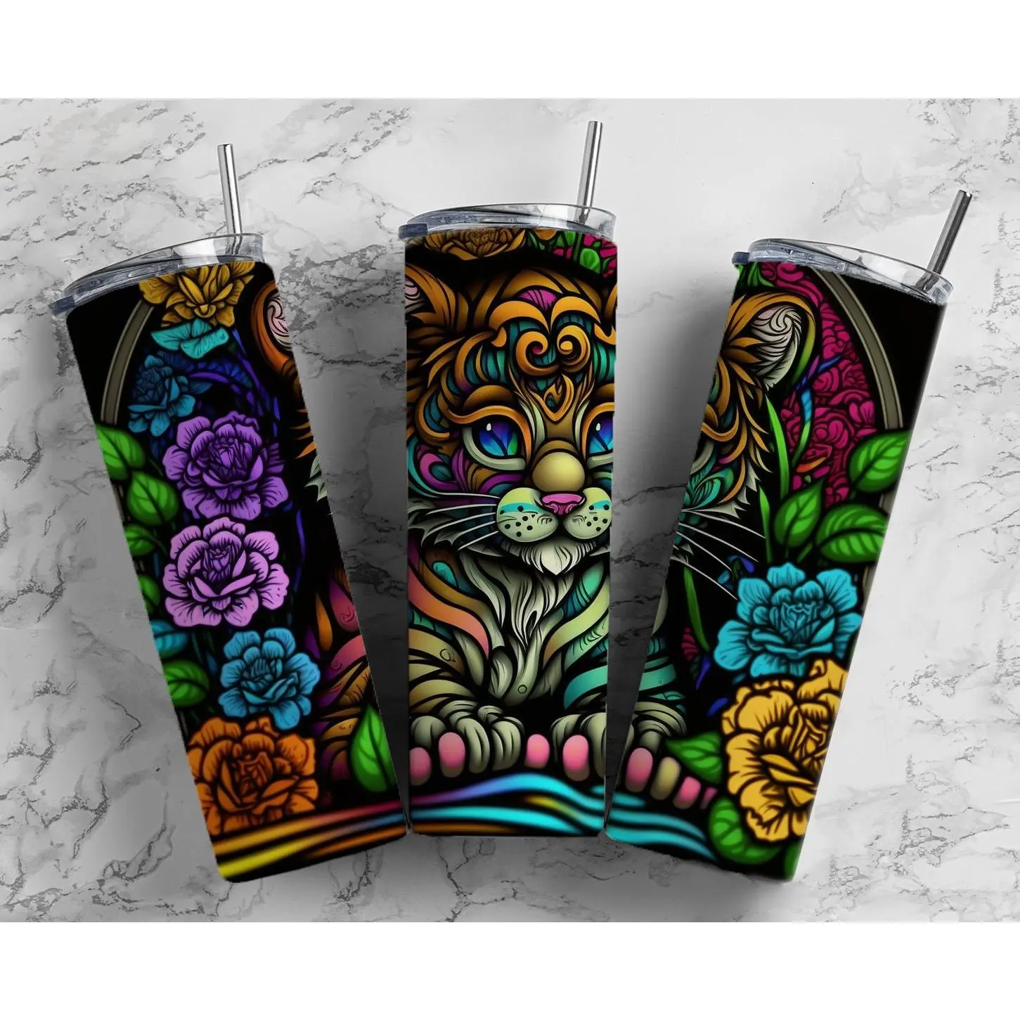 Stained Glass Tiger 20oz Skinny Tumbler