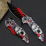 Skeleton Tactical Folding Knife - 7.87-in Stainless Steel Large Blade Outdoor Multifunctional Tool with Red Decoration, Camping Gear, Cool Gadgets, Tools and Gadgets, Men's Stuff, Guys Gifts for Birthday