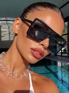 Lauren Women's XXL Oversized "Betty" Sunglasses Flat Square Shadz GAFAS FASHION Semi Mirror Full UV Protection ISO Certified Aviator Frame PC Lens
