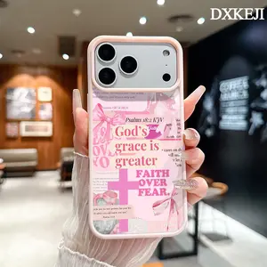 Pink Bow Christian Cross Of Jesus Collage Pattern Magnetic MagSafe Phone Case for iPhone 17 Air/16 Pro Max 15 Pro 14 13 12 11 Plus Shockproof Slim Protective Cover Casing