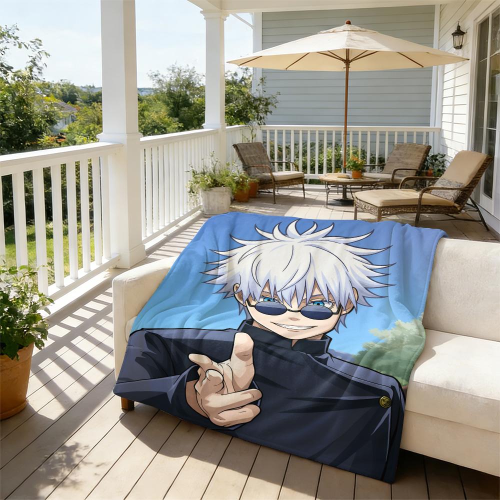 Gojo Satoru Blanket Cover Anime Jujutsu Kaisen Plush Throw Blankets Bed Sofa Decoration Soft Warm Bedspreads Suitable for use in offices, sofas, and travel settings, etc Suitable for all four seasons A gift suitable for fans, friends and children