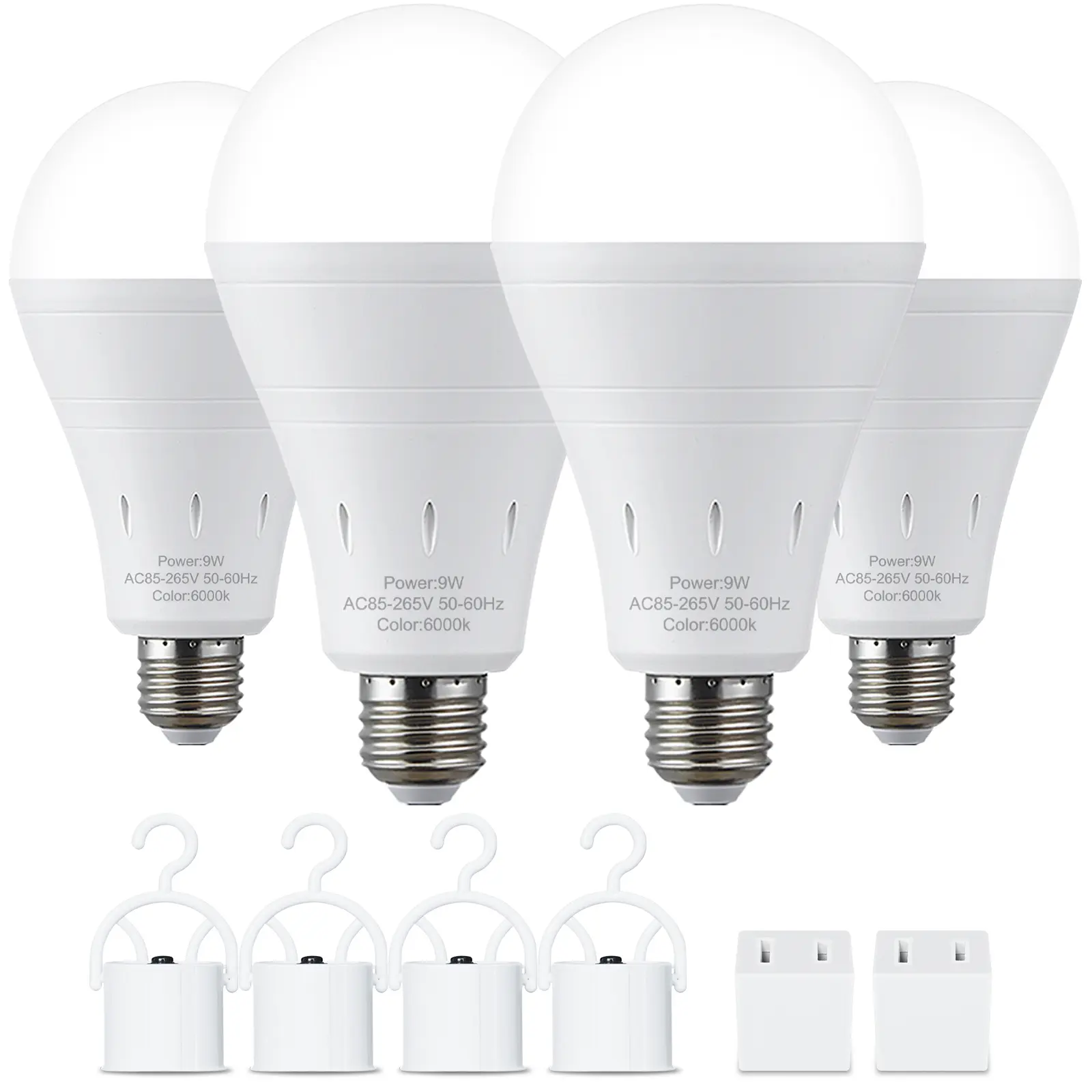 SYMBOLBULB Rechargeable Emergency LED Light Bulb - E26 Plug-in Fit, 120V, 9W Max, 60W Equivalent, 6000K Daylight, 1200mAh Battery, Hook, Multiple Brightness, Emergency & Daily Light, for Power Outage & Home Decor