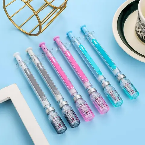 6pcs/set Medical Syringe Gel Ink Pens - Realistic Squeeze-Activated Rollerball Pens with Gel Refill System, Squeeze-to-Write Action for Nurses, Doctors, Medical Students - Durable Plastic Vaccine-Themed Stationery Writing Tools
