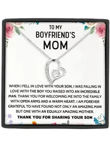 To My Boyfriend' Mom Copper Zircon Heart Pendant Necklace, Gift for Boyfriend Mom, Mother's Day Present, Includes Gift Box and Blessing Card