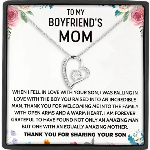 To My Boyfriend' Mom Copper Zircon Heart Pendant Dainty Accessory Necklace, Dainty Necklaces, Gift for Boyfriend Mom, Mother's Day Present, Includes Gift Box and Blessing Card